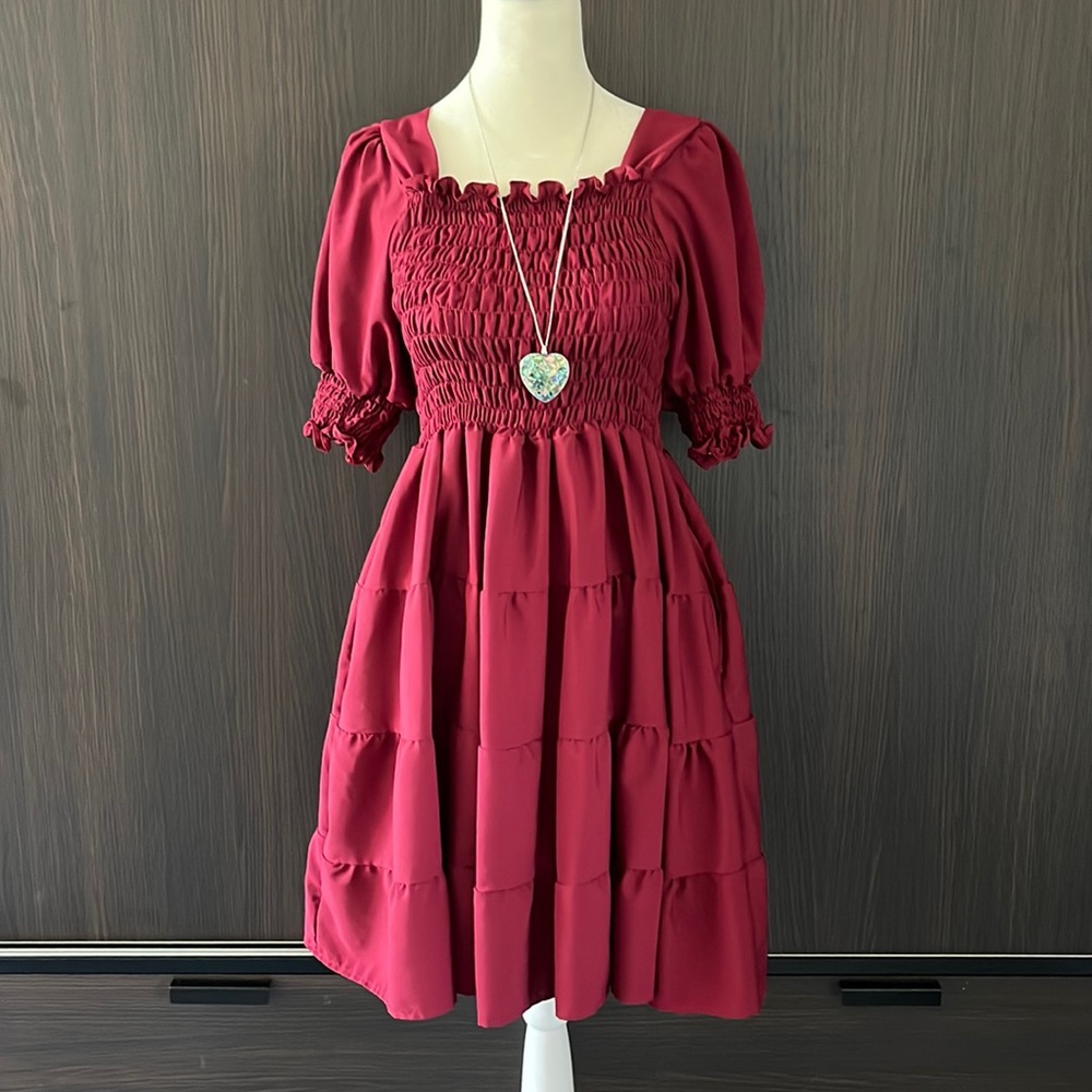 3/$10 Red Smocked Midi Dress